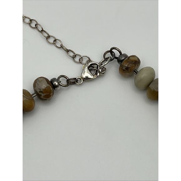 Beaded Stone Necklace & Earrings Set Natural Beige Sterling Silver Posts 18" - Picture 6 of 11